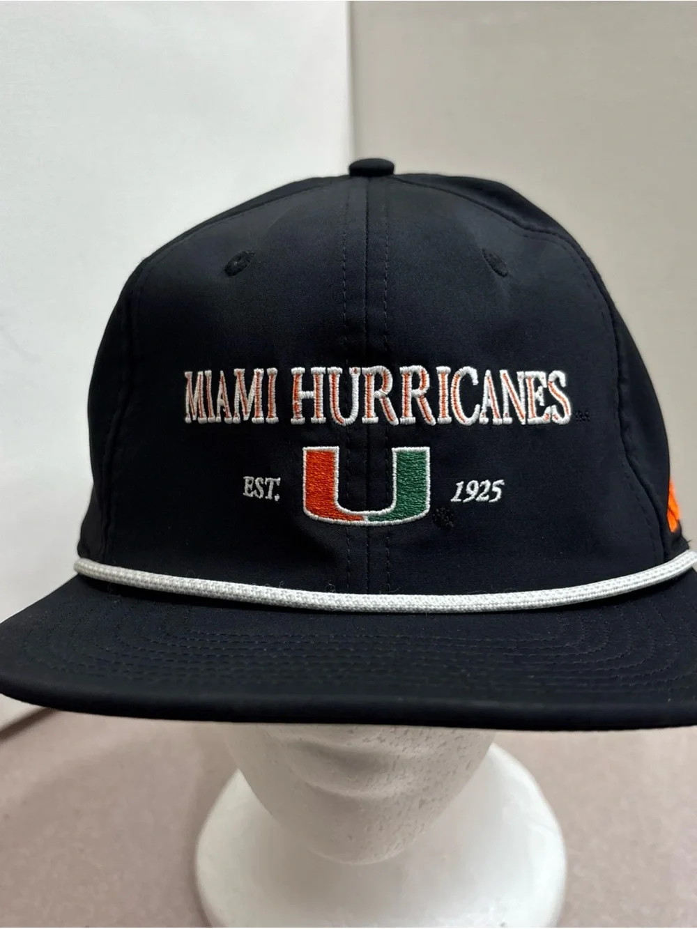 Miami Hurricanes Adidas Black Rope Leather Strapback Adjustable Hat Cap Unisex